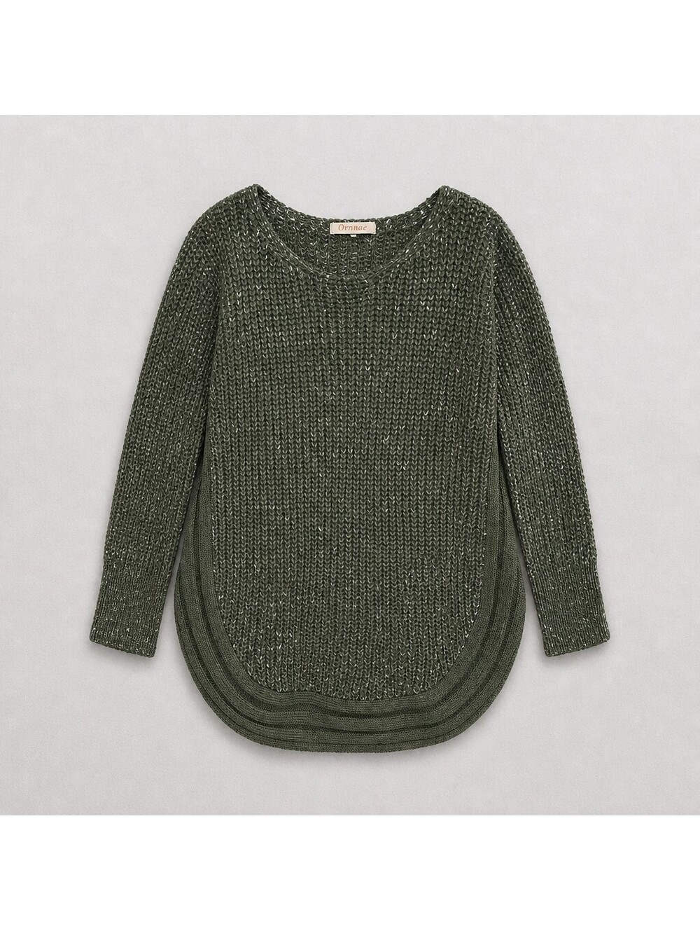 Orange Fashion Village Olive Green Knit Sweater with Cowl Neck and Ribbed Hem